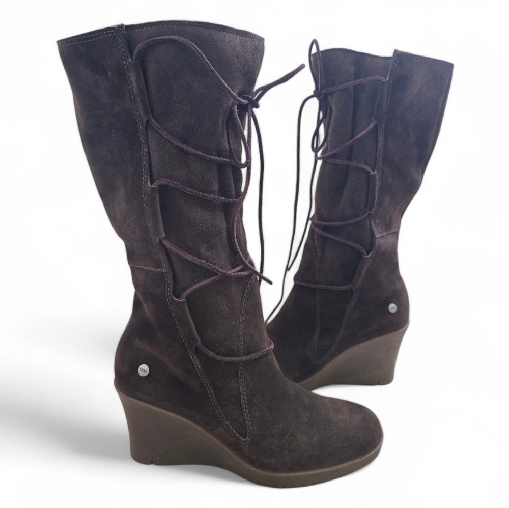 UGG "ELSEY" LACE UP WEDGE BOOTS